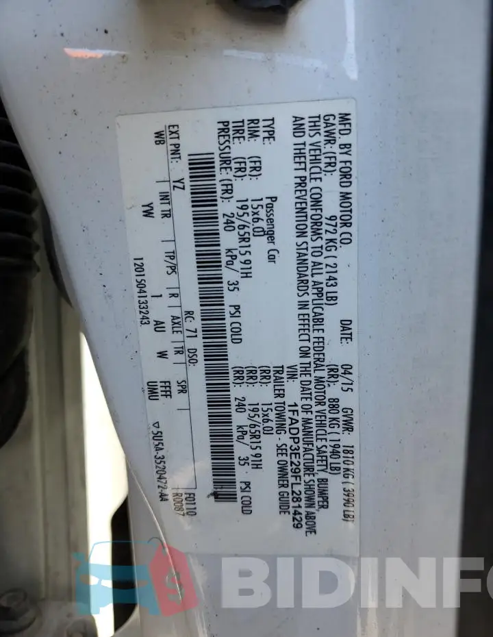 1FADP3E29FL281429 Photo# 12