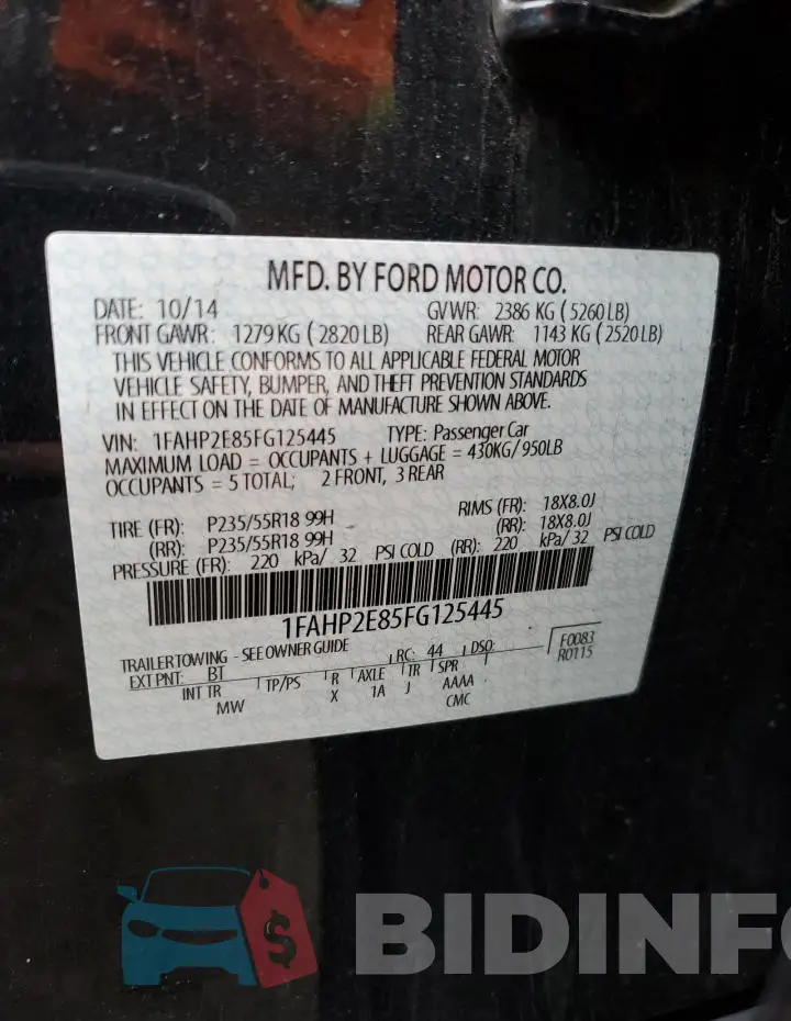 1FAHP2E85FG125445 Photo# 12