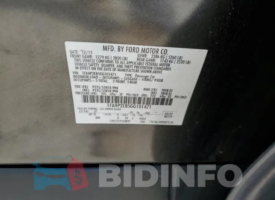 1FAHP2E85GG101471 Photo# 12