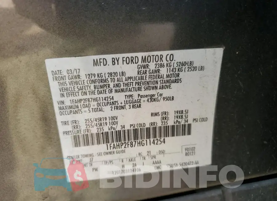 1FAHP2F87HG114254 Photo# 12