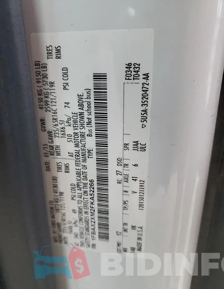 1FBAX2XM2FKA52266 Photo# 14
