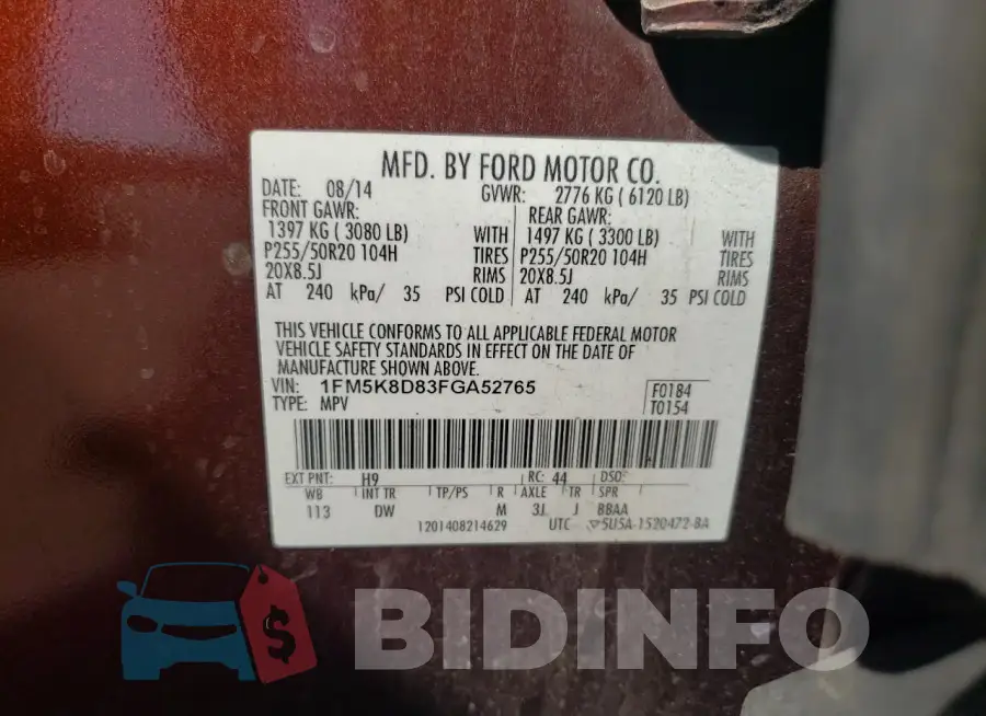 1FM5K8D83FGA52765 Photo# 13