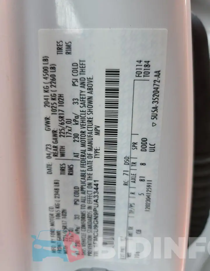 1FMCU9GN9PUA33441 Photo# 14