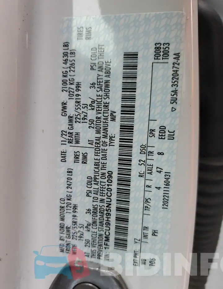 1FMCU9H95NUC01090 Photo# 13