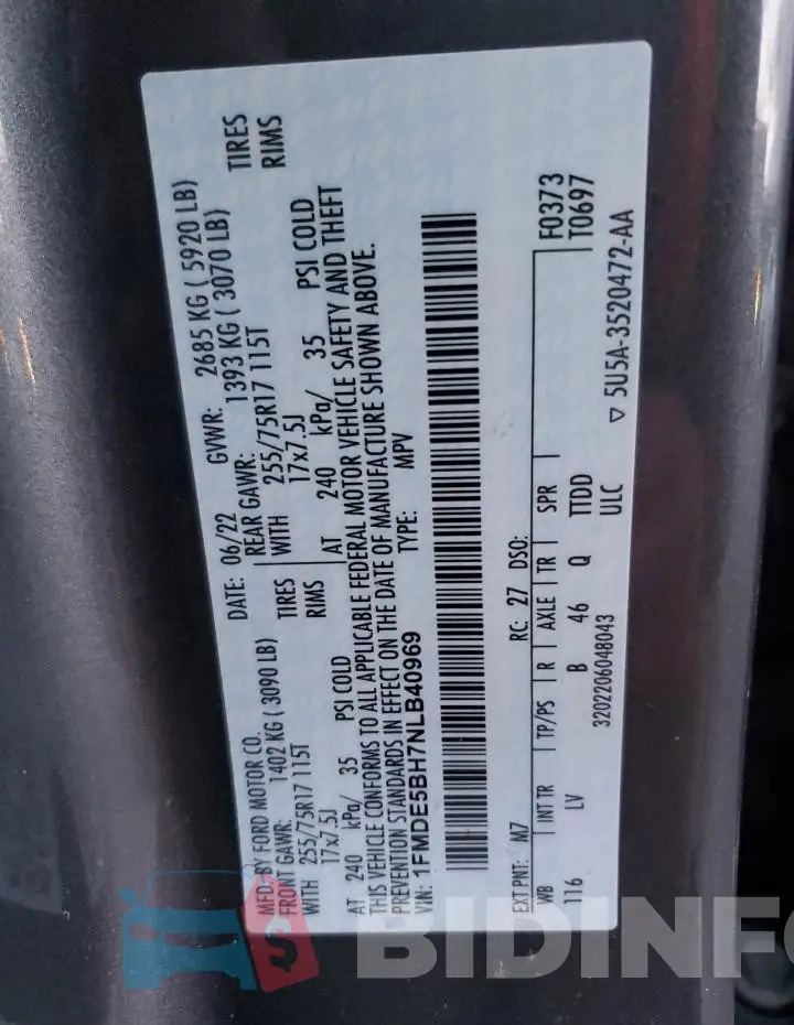 1FMDE5BH7NLB40969 Photo# 13