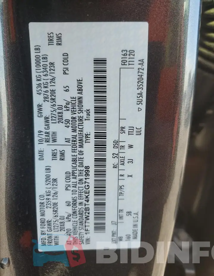 1FT7W2BT4KEG71998 Photo# 12