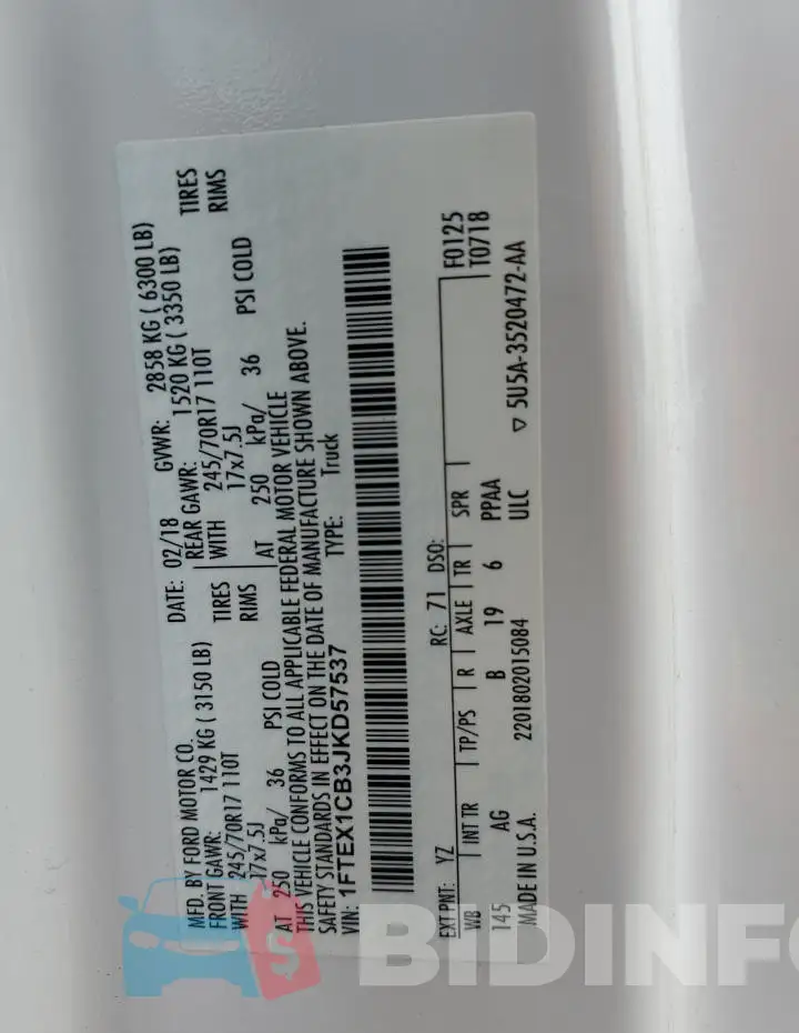 1FTEX1CB3JKD57537 Photo# 12