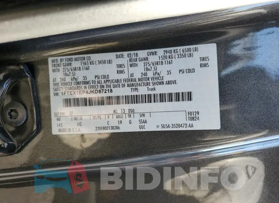 1FTEX1EP4JKD87218 Photo# 12