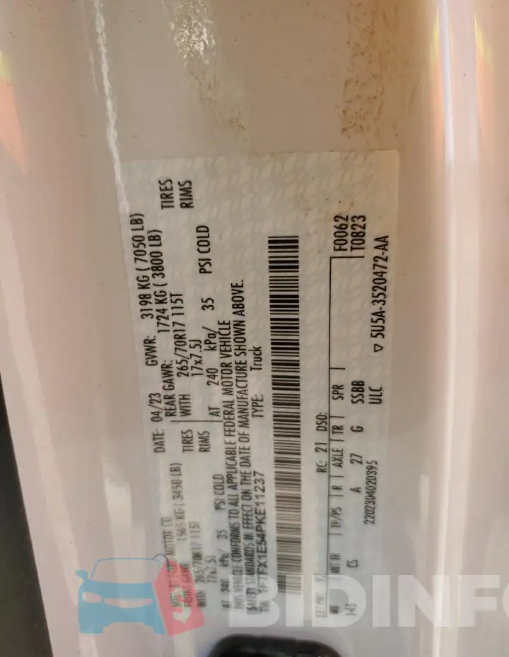 1FTFX1E54PKE11237 Photo# 12