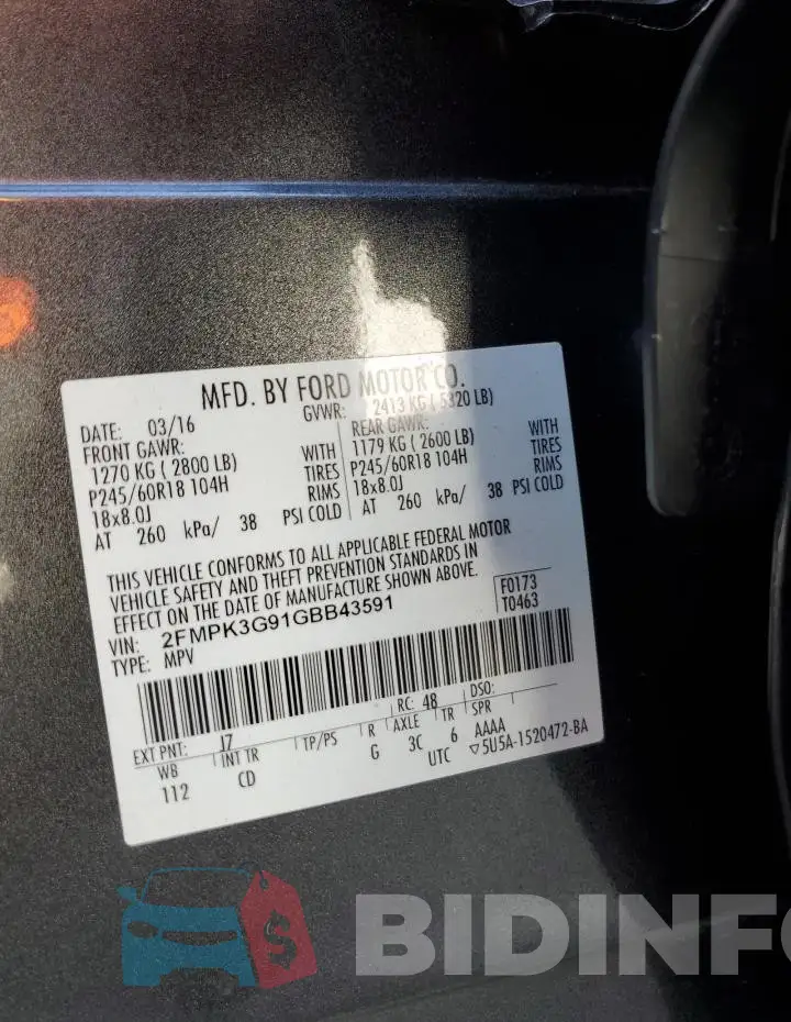 2FMPK3G91GBB43591 Photo# 13