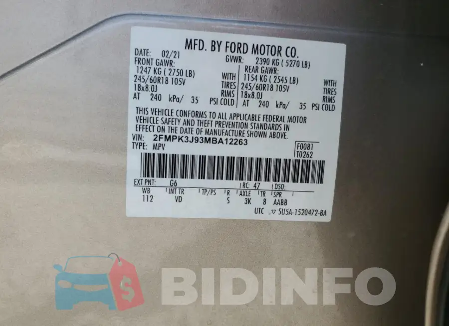 2FMPK3J93MBA12263 Photo# 14