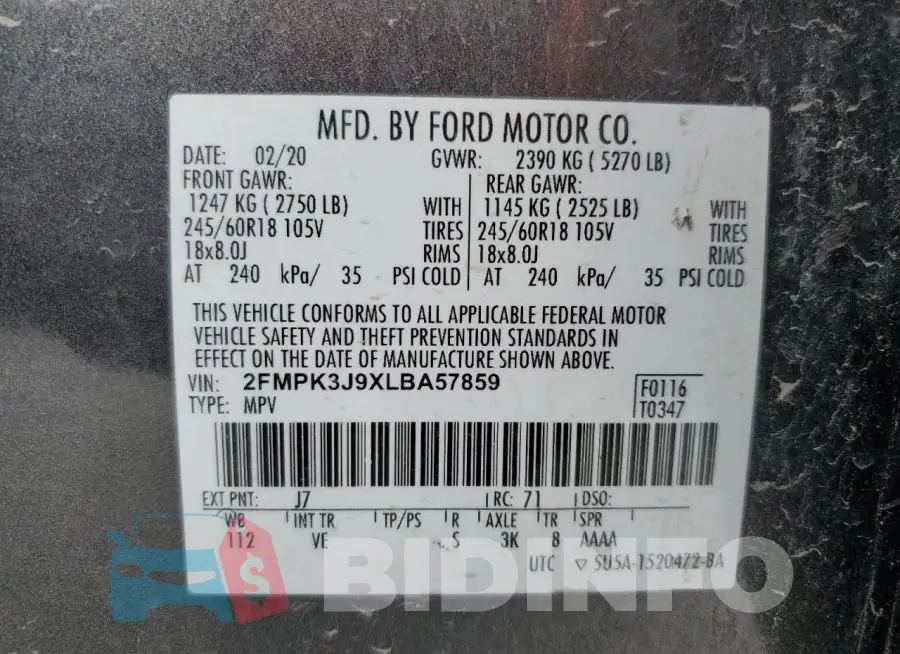2FMPK3J9XLBA57859 Photo# 14