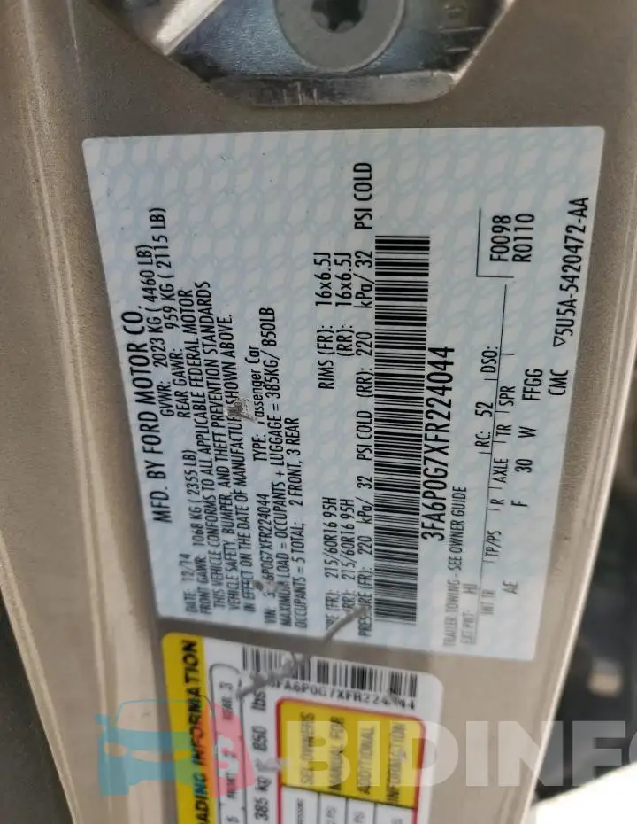 3FA6P0G7XFR224044 Photo# 12