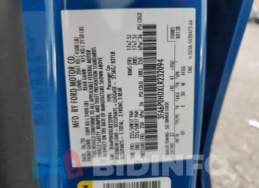 3FA6P0HDXLR232094 Photo# 12