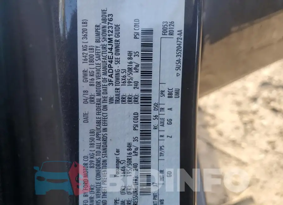 3FADP4EJ4JM123763 Photo# 13