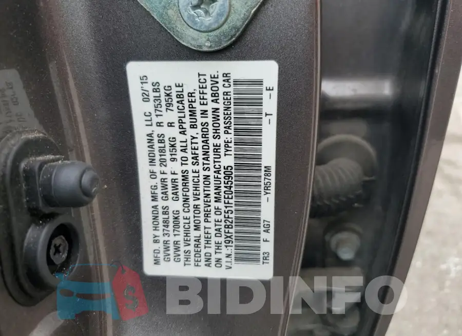 19XFB2F51FE045905 Photo# 12