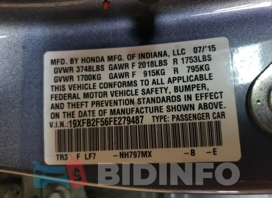 19XFB2F56FE279487 Photo# 12