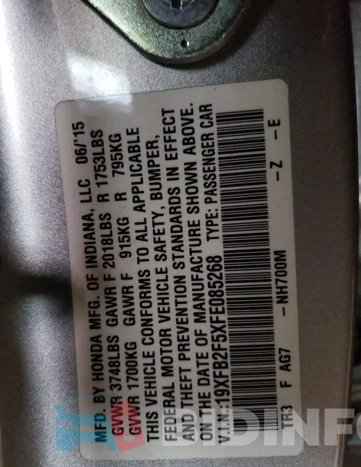 19XFB2F5XFE085268 Photo# 12