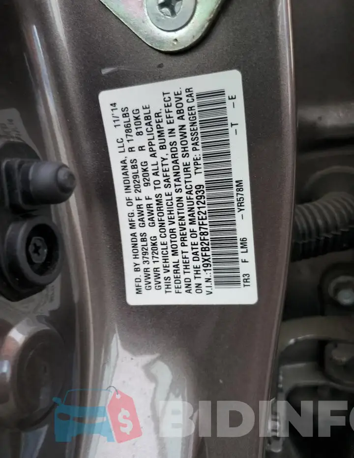 19XFB2F87FE212939 Photo# 12