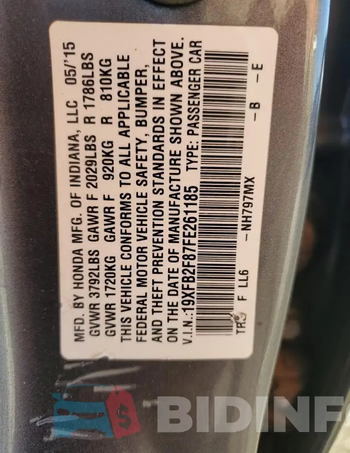 19XFB2F87FE261185 Photo# 12