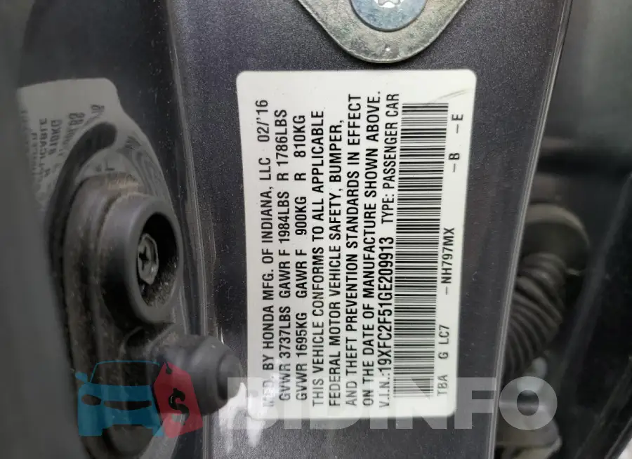 19XFC2F51GE209913 Photo# 12