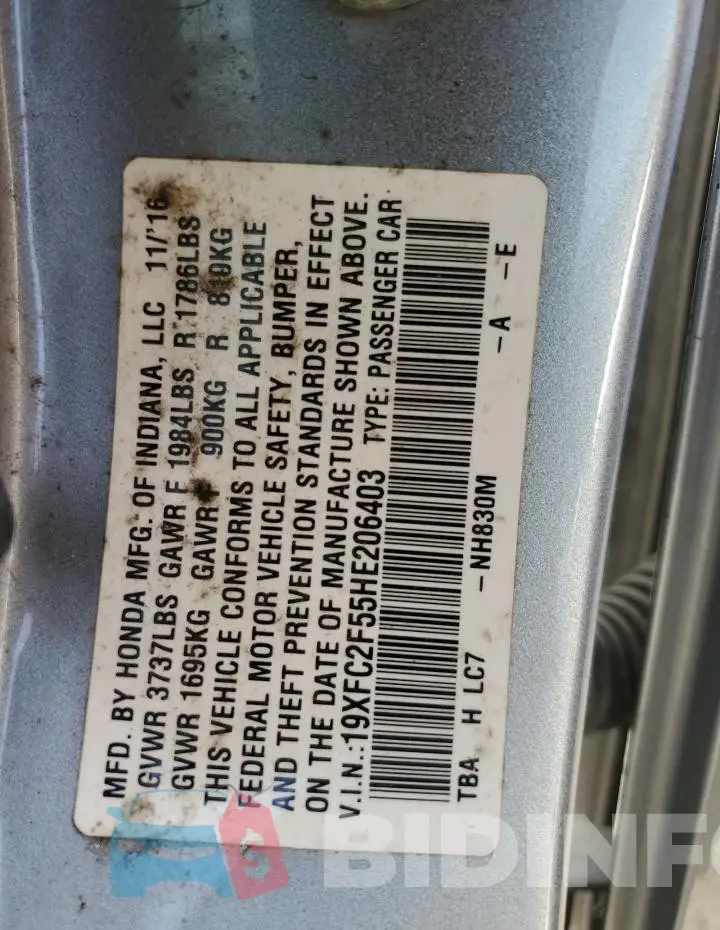 19XFC2F55HE206403 Photo# 12