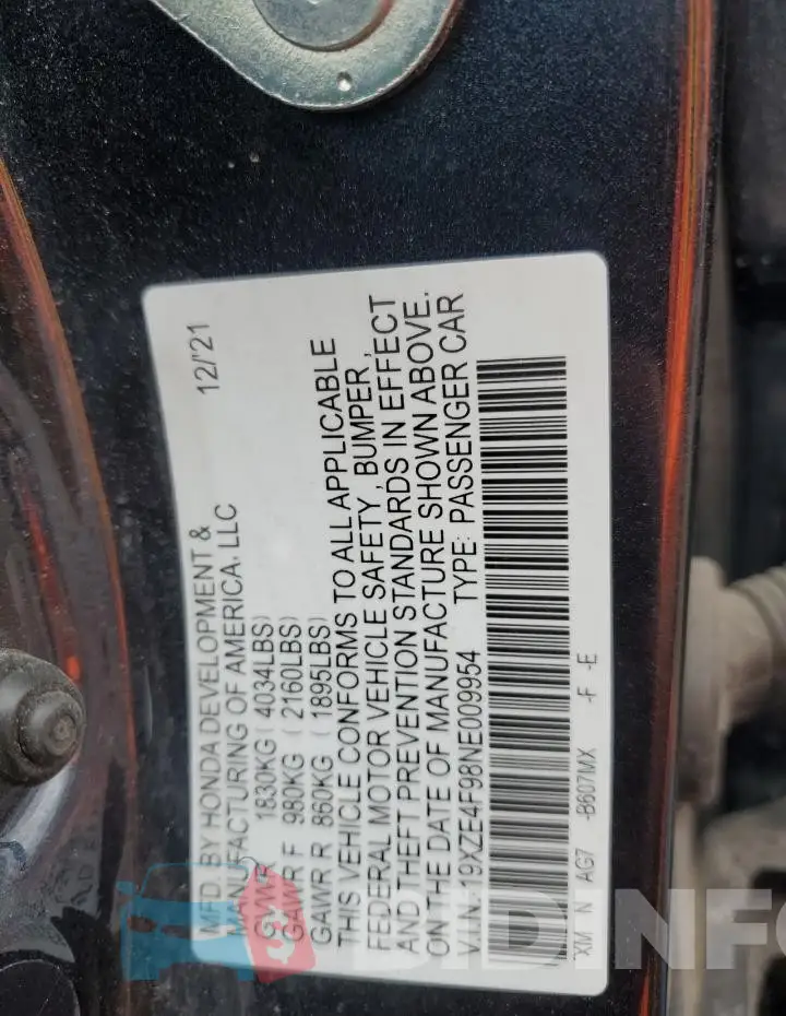 19XZE4F98NE009954 Photo# 12