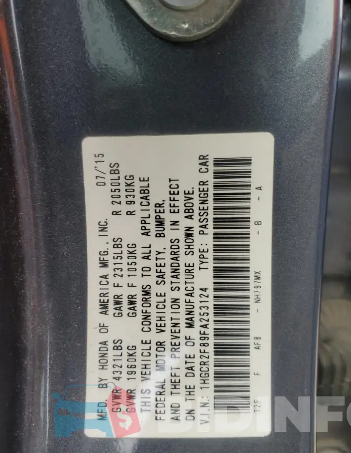 1HGCR2F89FA253124 Photo# 12