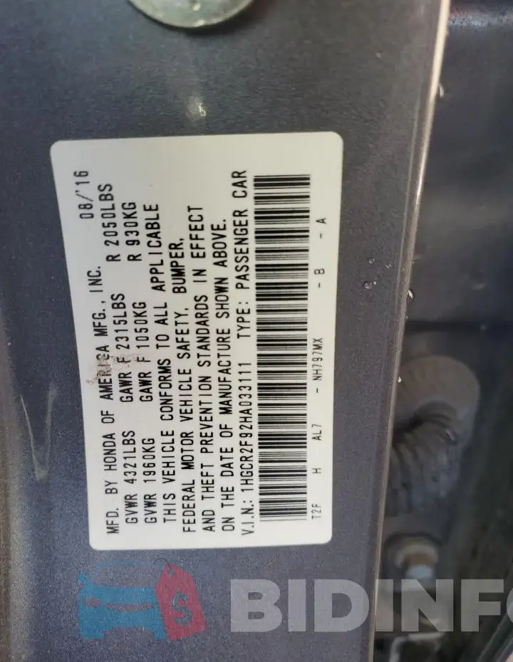 1HGCR2F92HA033111 Photo# 12