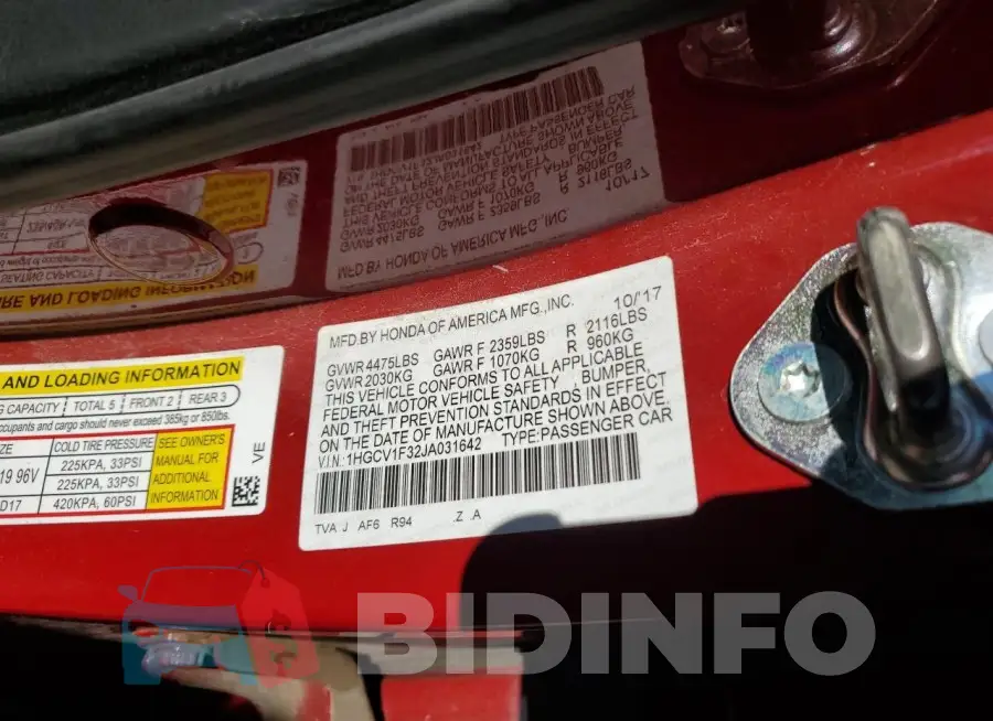 1HGCV1F32JA031642 Photo# 12