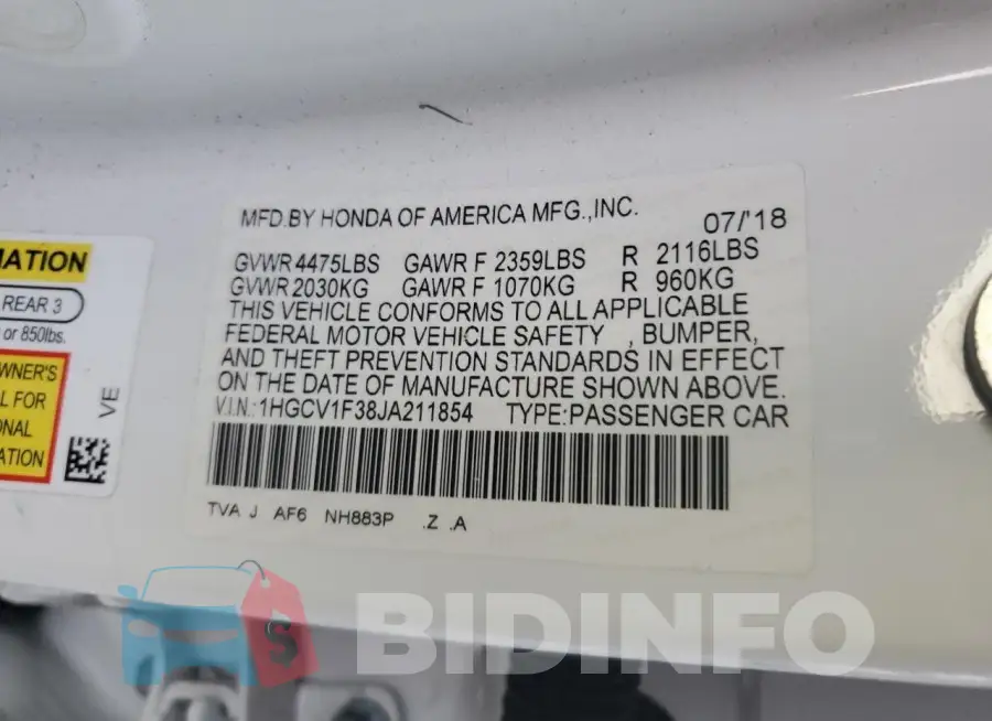 1HGCV1F38JA211854 Photo# 12