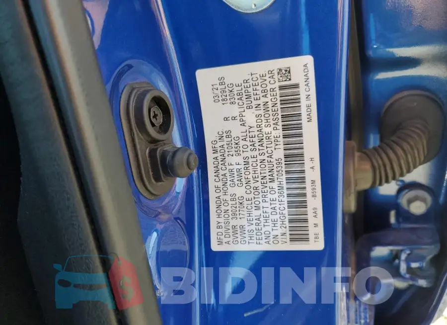 2HGFC1F36MH705395 Photo# 12