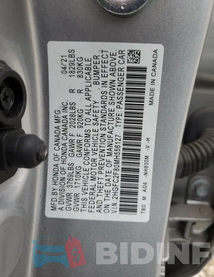 2HGFC2F80MH556127 Photo# 12