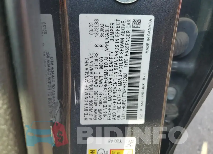 2HGFE1F70PH313062 Photo# 12