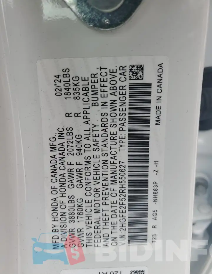 2HGFE2F52RH550627 Photo# 13