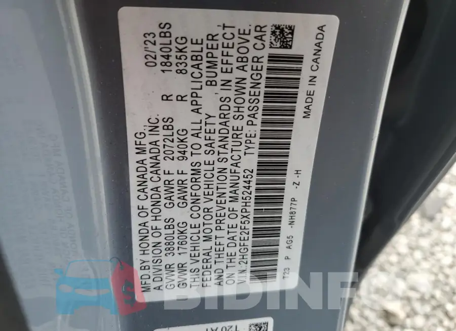 2HGFE2F5XPH524452 Photo# 13