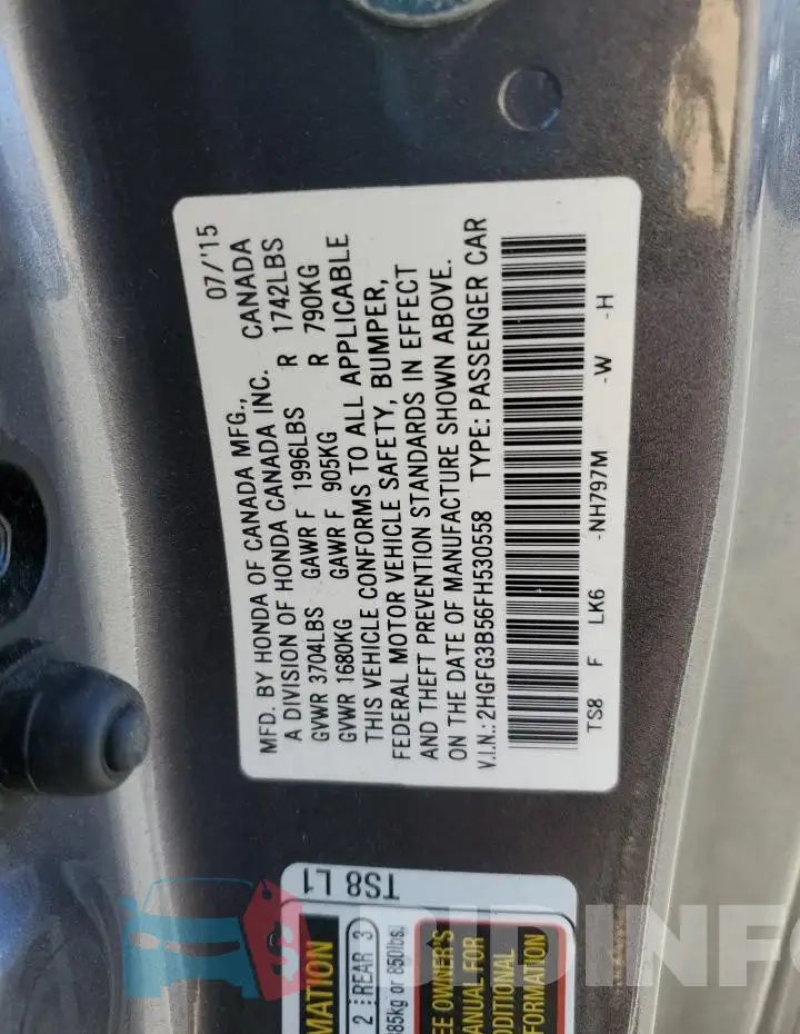 2HGFG3B56FH530558 Photo# 12