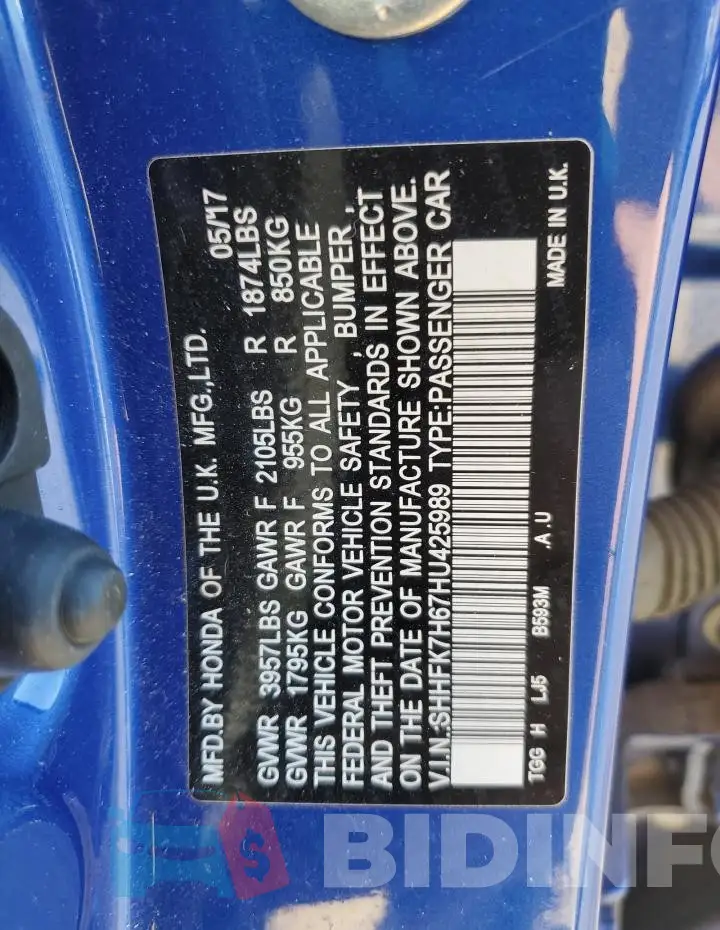 SHHFK7H67HU425989 Photo# 12