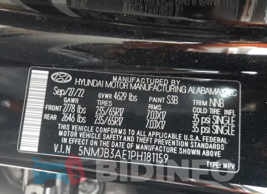 5NMJB3AE1PH181159 Photo# 13