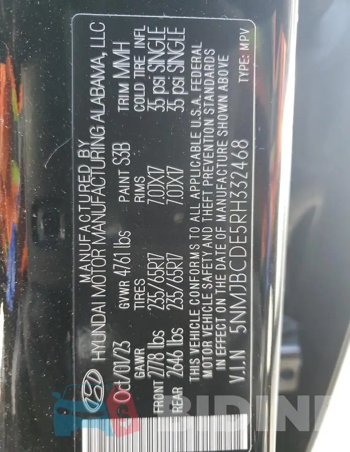 5NMJBCDE5RH332468 Photo# 14