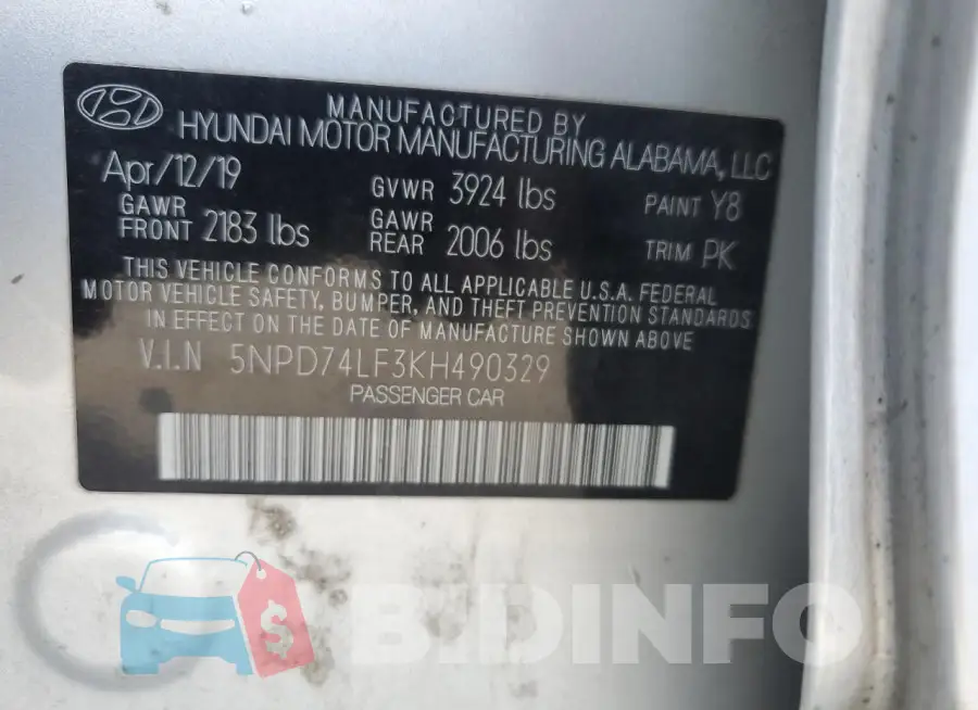 5NPD74LF3KH490329 Photo# 12