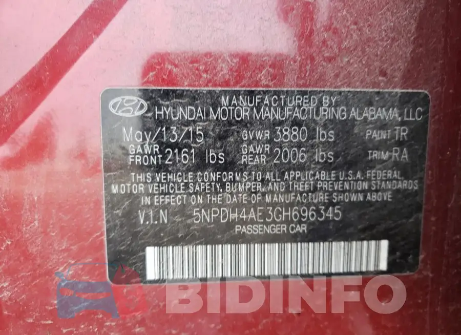 5NPDH4AE3GH696345 Photo# 12