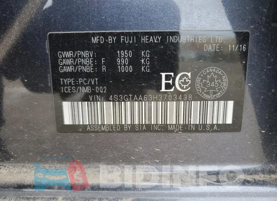 4S3GTAA63H3703438 Photo# 12