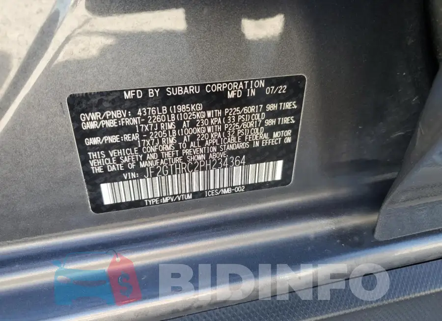 JF2GTHRC2PH234364 Photo# 13