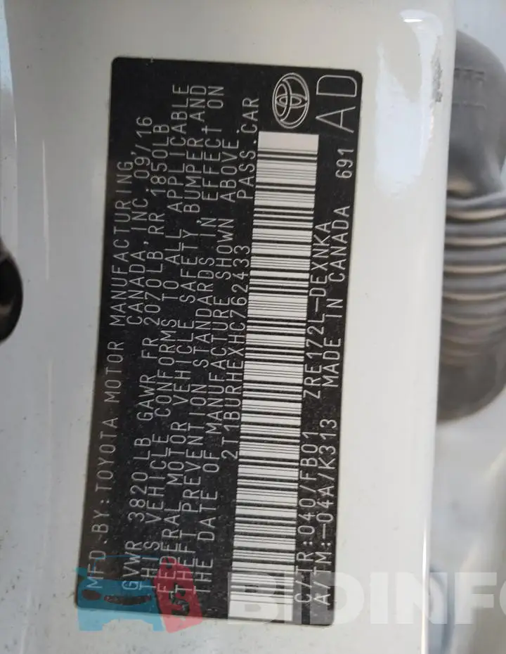 2T1BURHEXHC762433 Photo# 13