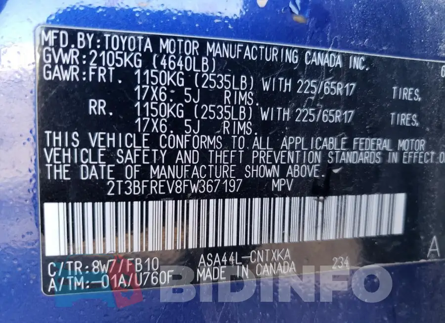 2T3BFREV8FW367197 Photo# 13