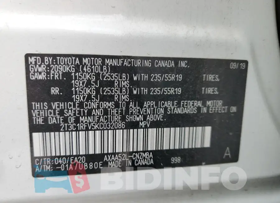 2T3C1RFV5KC032086 Photo# 12