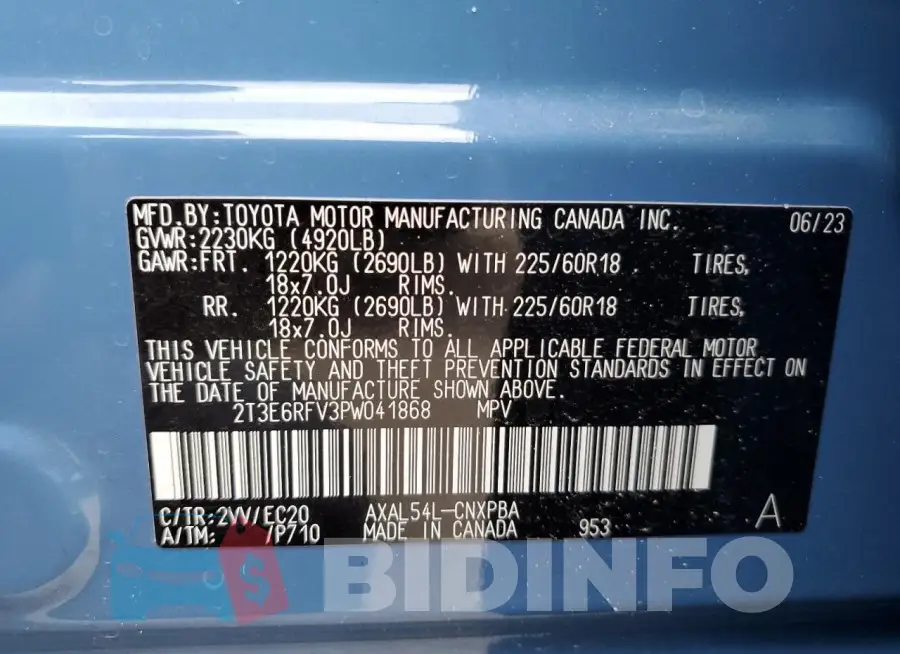 2T3E6RFV3PW041868 Photo# 13