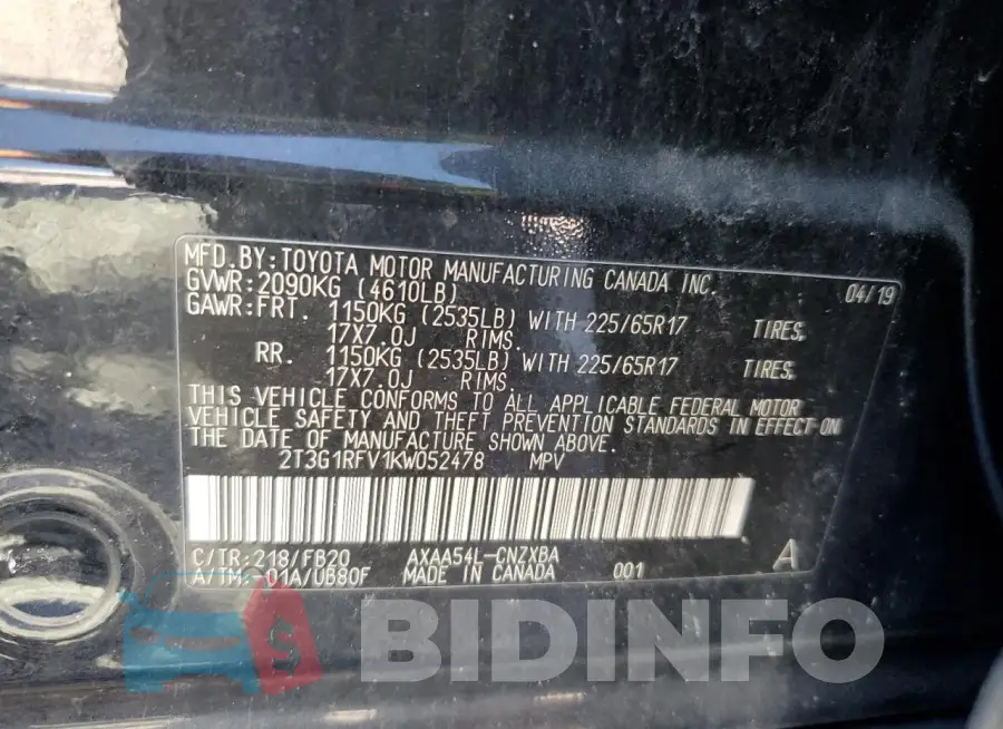 2T3G1RFV1KW052478 Photo# 13