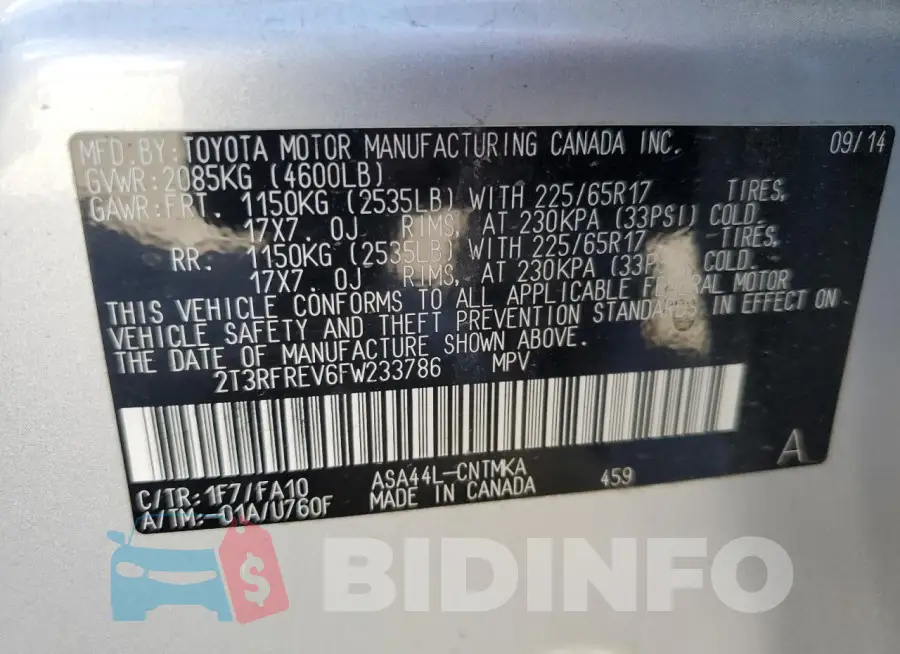 2T3RFREV6FW233786 Photo# 12
